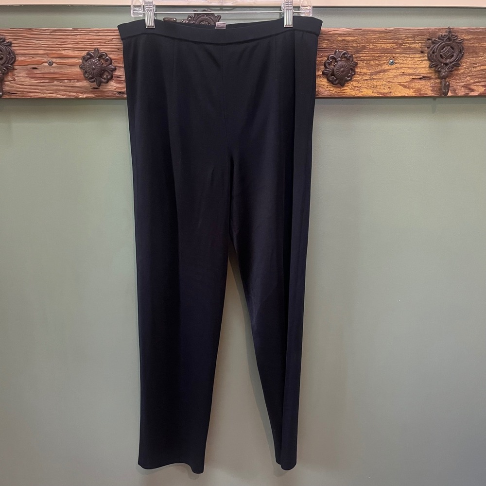 Ming Wang Black Knit Straight Leg Pull-On Pants with Girdle Lining Size L